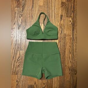 Olive Green Sports Bra and Shorts Set